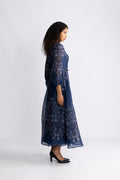 Aspyn Long Dress Silk/Linen - Navy