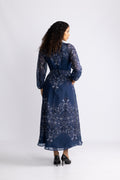 Aspyn Long Dress Silk/Linen - Navy