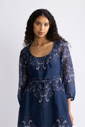 Aspyn Long Dress Silk/Linen - Navy