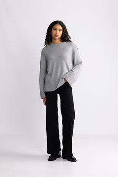 Yasbabette Ls O-Neck Knit Pullover - Medium Grey Melange