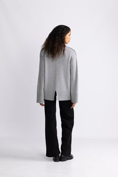 Yasbabette Ls O-Neck Knit Pullover - Medium Grey Melange