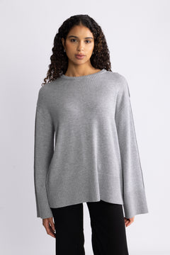 Yasbabette Ls O-Neck Knit Pullover - Medium Grey Melange