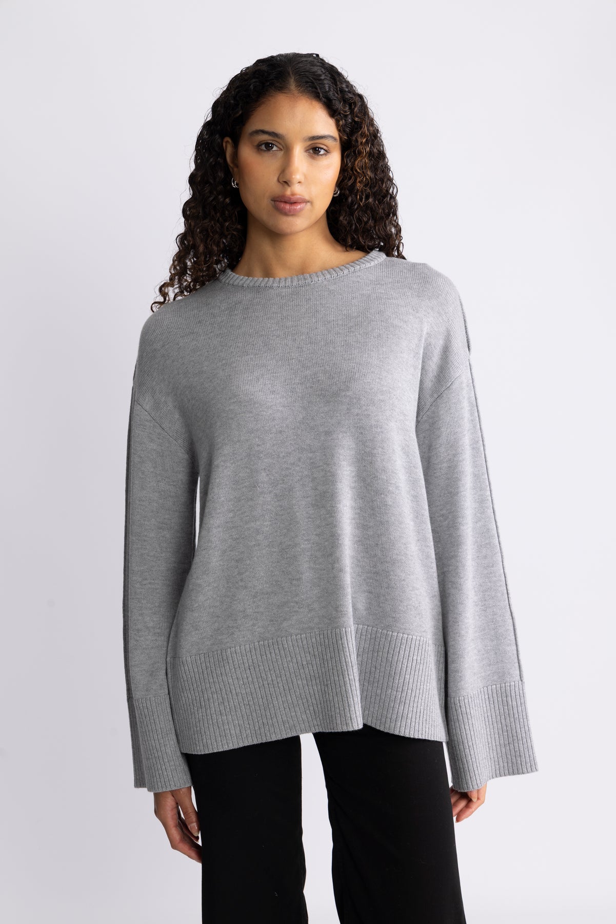 Yasbabette Ls O-Neck Knit Pullover - Medium Grey Melange
