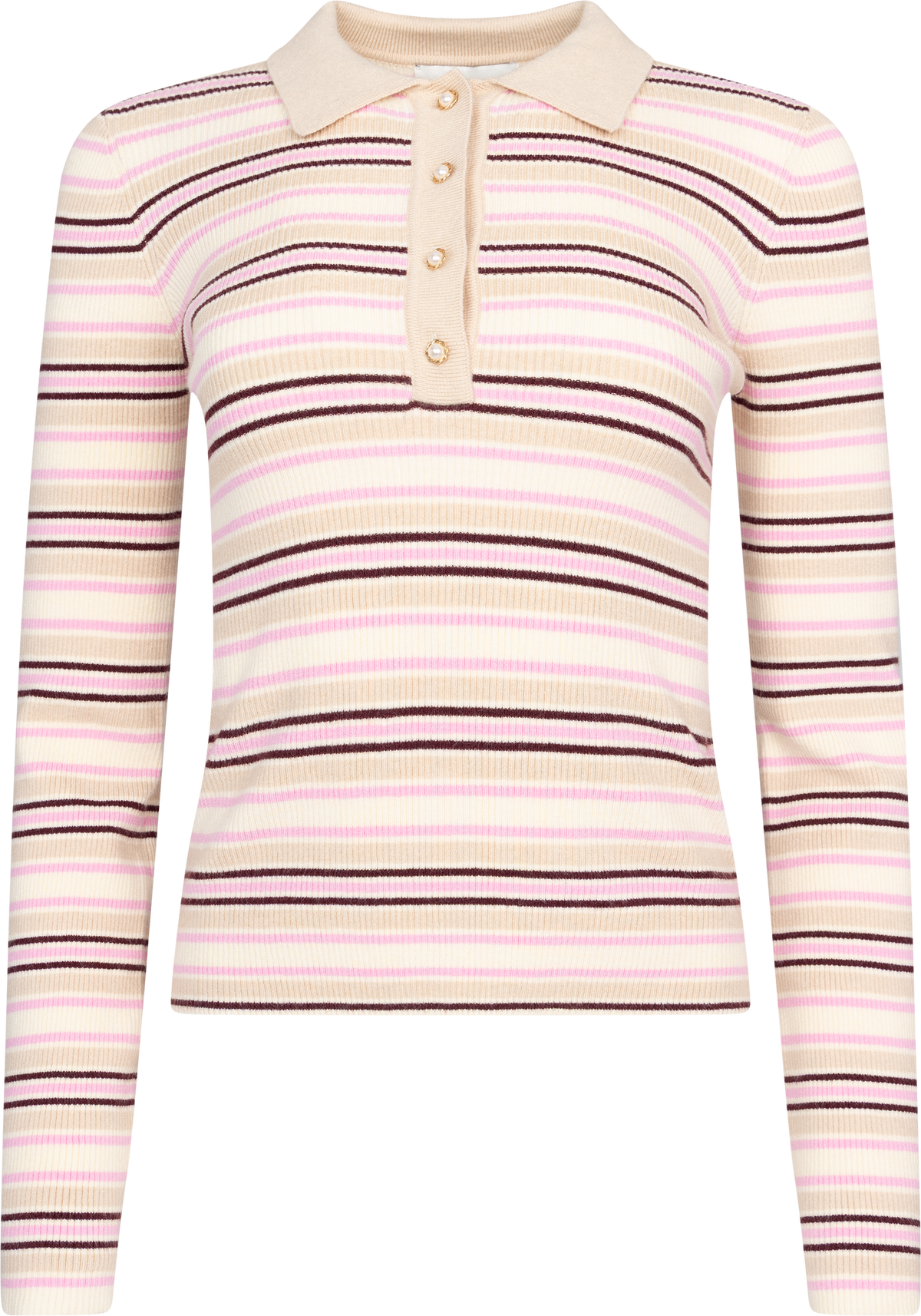 Marte Ls Stripe Polo - Pink