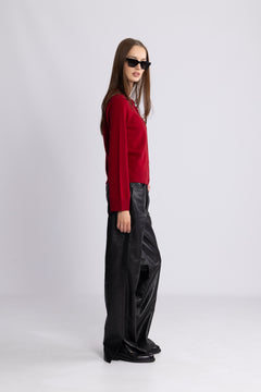 Clara Cashmere Knit Cardigan - Dark Red