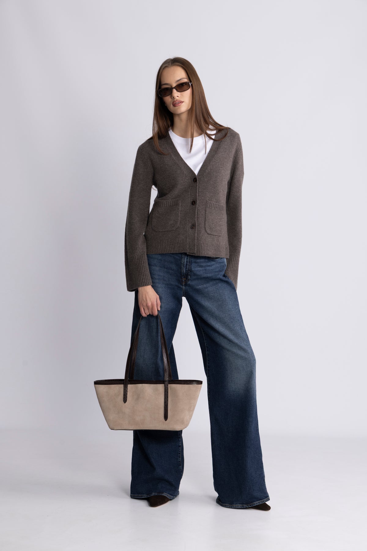 Liz Cashmere Knit Cardigan - Brown Melange