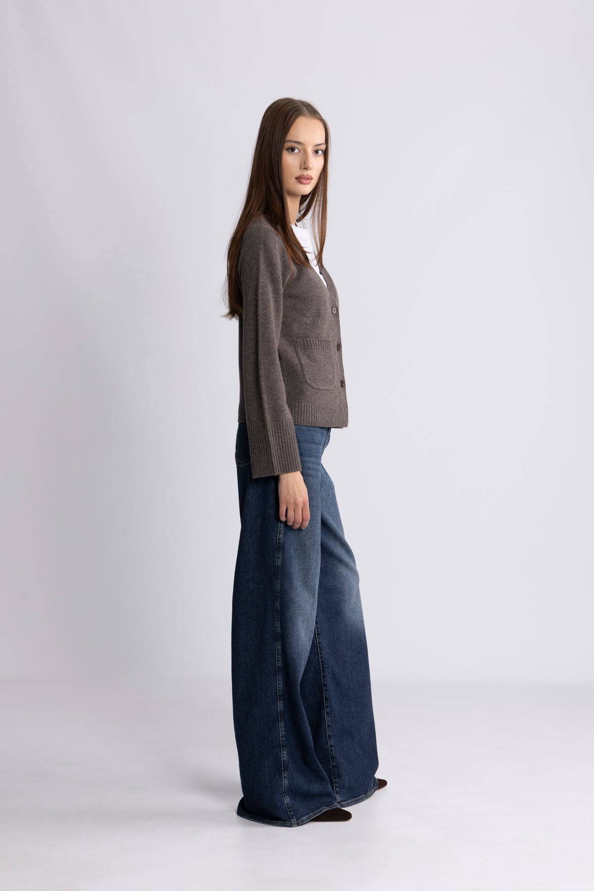 Liz Cashmere Knit Cardigan - Brown Melange