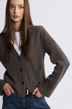 Liz Cashmere Knit Cardigan - Brown Melange