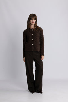 Yasbubble Ls Knit Cardigan S. - Hot Fudge