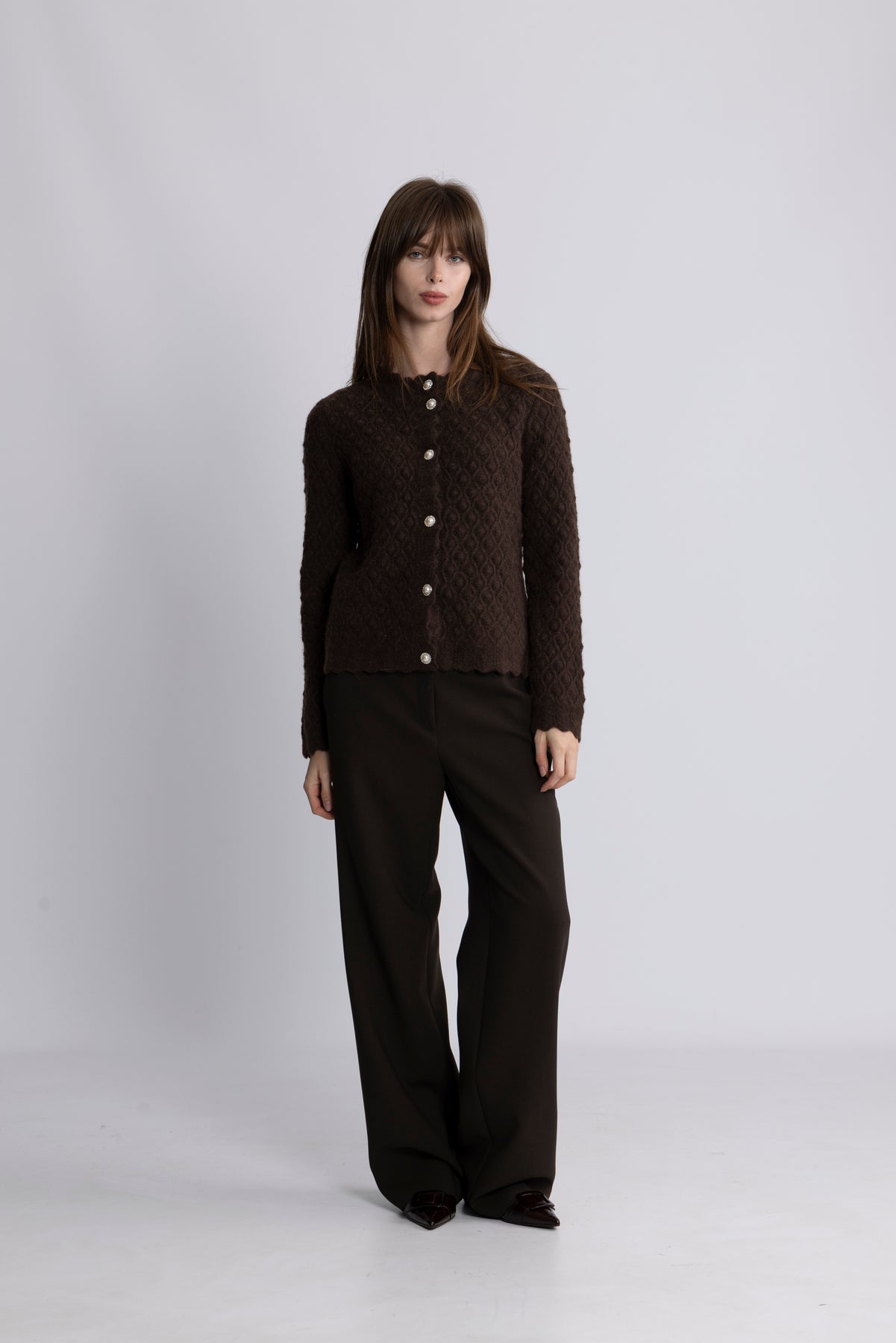 Yasbubble Ls Knit Cardigan S. - Hot Fudge