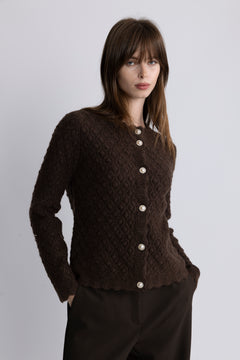 Yasbubble Ls Knit Cardigan S. - Hot Fudge