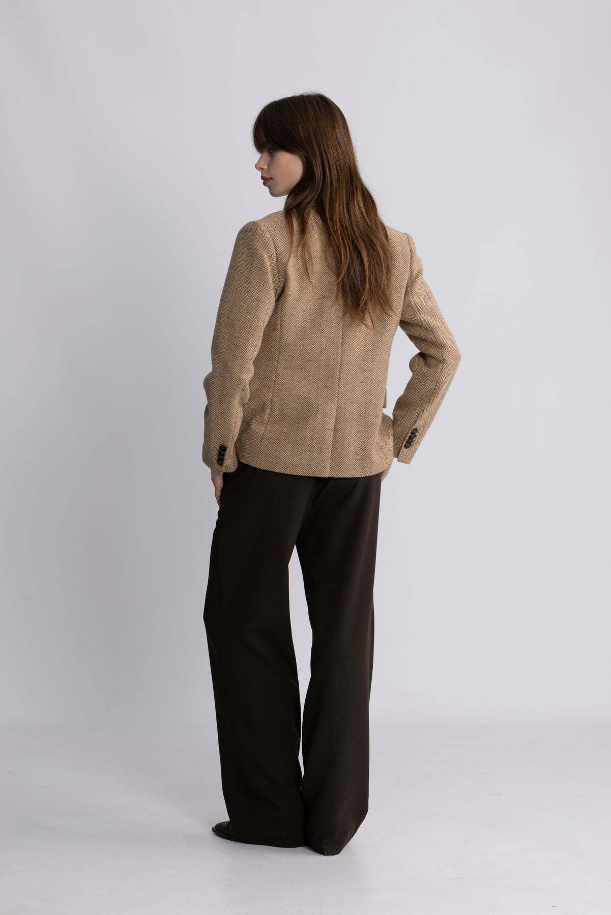 Slim Wool Blend Herringbone Blazer - Roasted Walnut