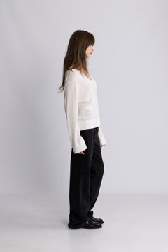 Thea Ls Knit Merino Deep V-Neck - Snow White