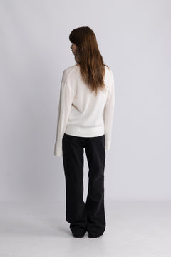 Thea Ls Knit Merino Deep V-Neck - Snow White