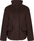 Short Wool Jacket With Zip - Deep Brown