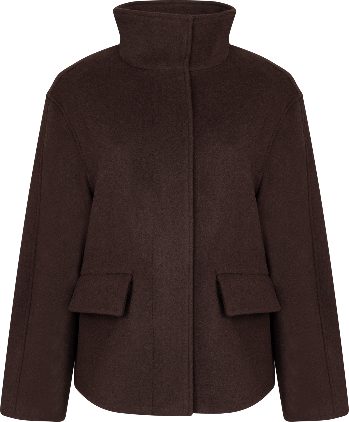 Short Wool Jacket With Zip - Deep Brown
