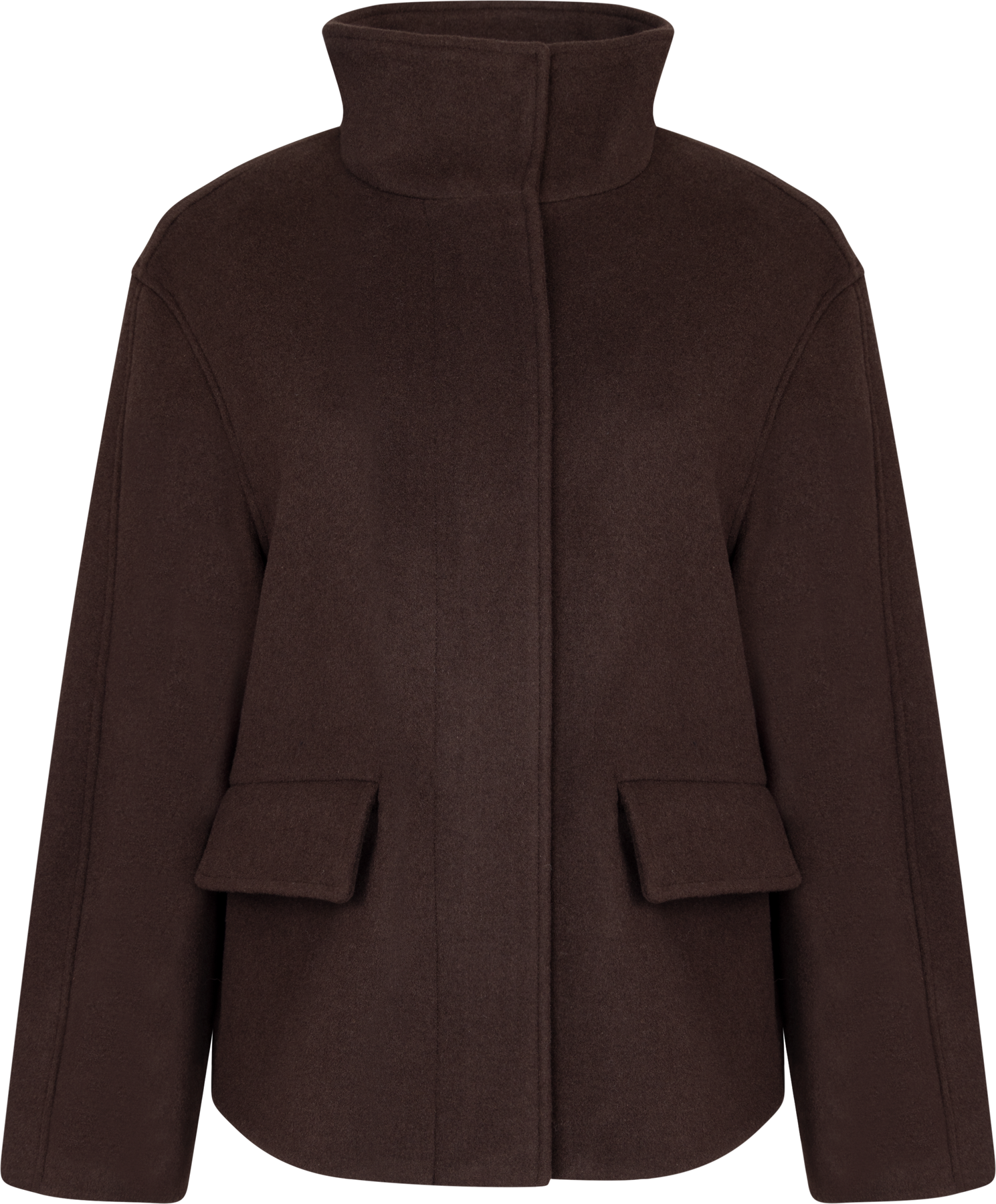 Short Wool Jacket With Zip - Deep Brown