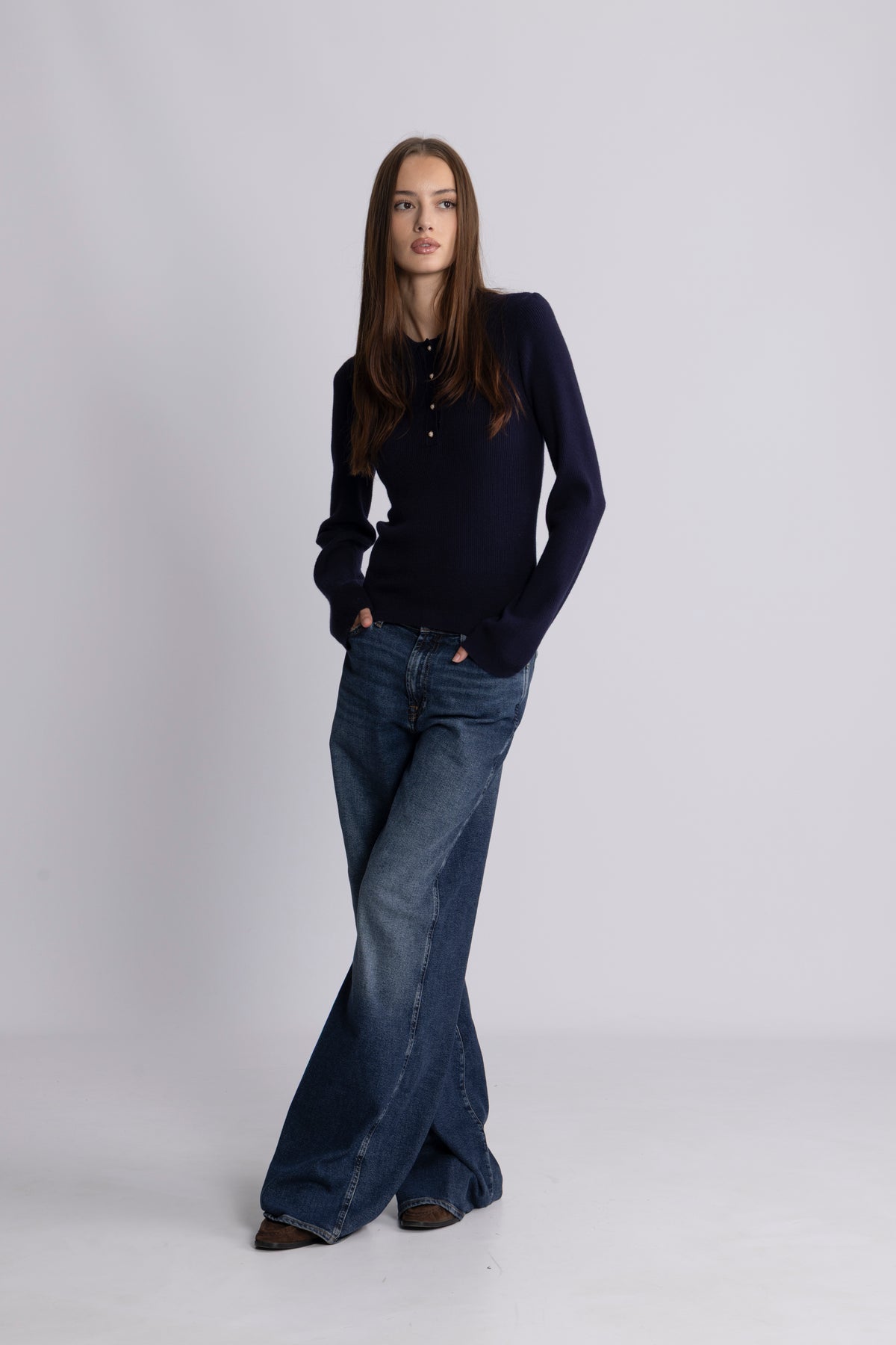 Marte LS Rib Polo Knit  - Navy