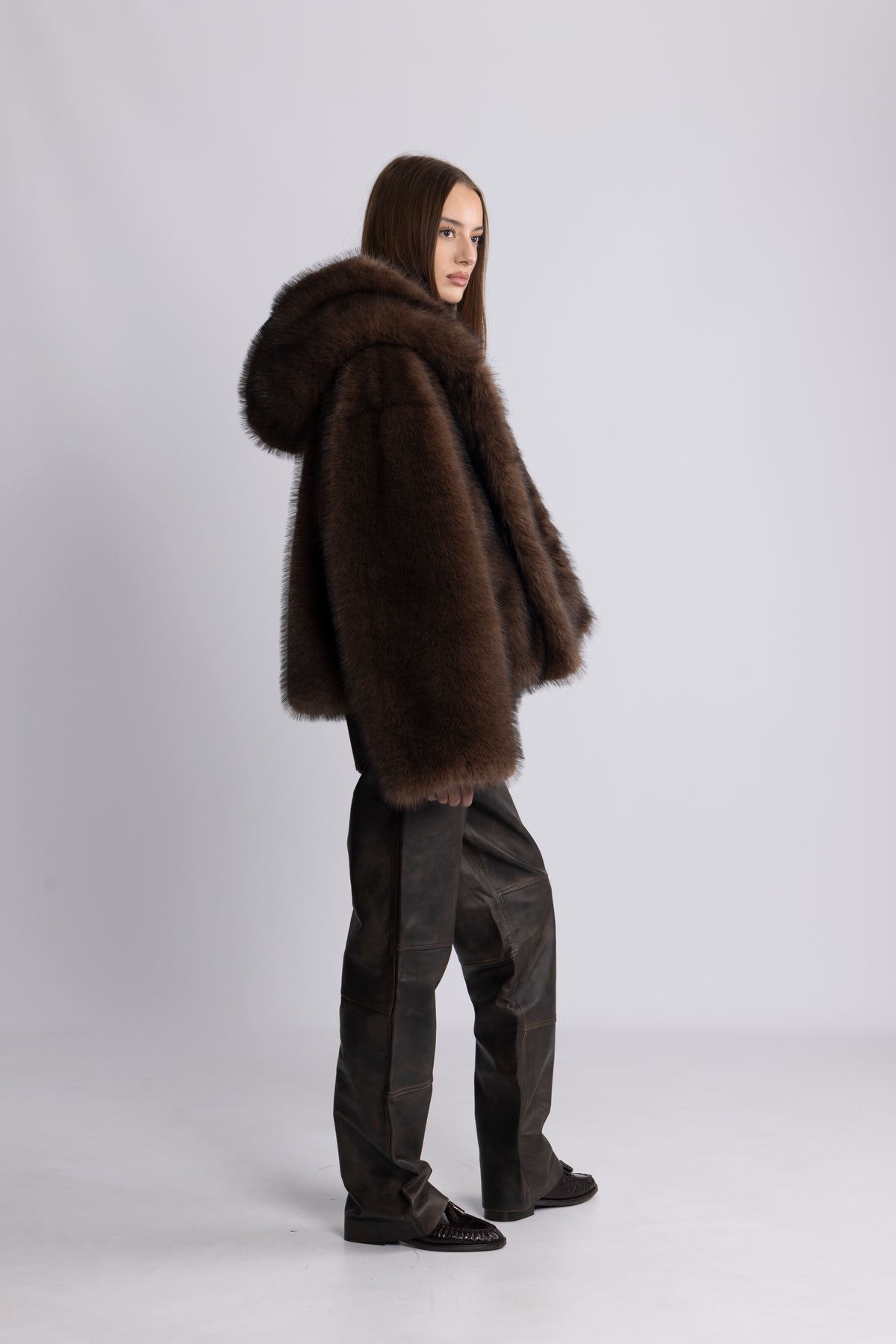 Astrid Faux Fur Jacket - Chocolate Brown
