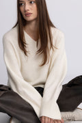 Lina Wool V-Neck Knit Sweater - Off White