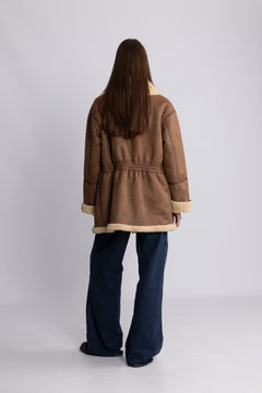 Marta Shearling Jacket - Dark Cognac/Cream
