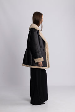 Marta Shearling  Jacket - Black/Creme