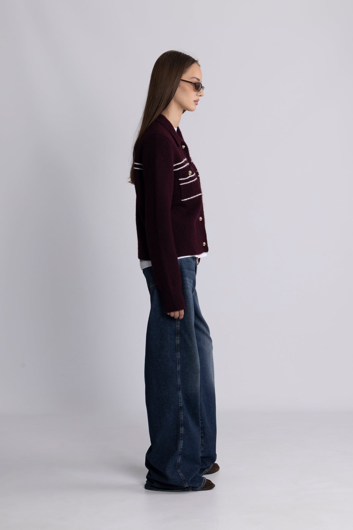 Lisa Stitch Pocket Cardigan - Wine