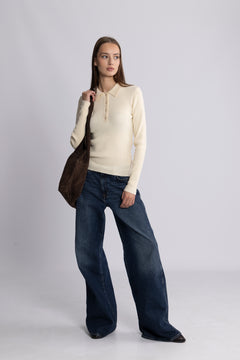Marte LS Rib Polo Knit - Off White