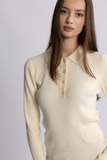 Marte Ls Rib Polo Knit - Off White