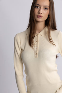 Marte LS Rib Polo Knit - Off White