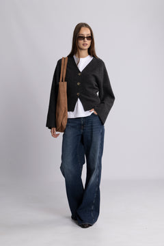 Elisabeth Knit Cardigan - Dark Grey Melange