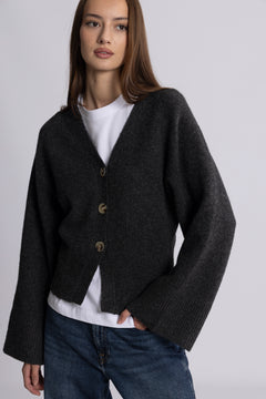Elisabeth Knit Cardigan - Dark Grey Melange