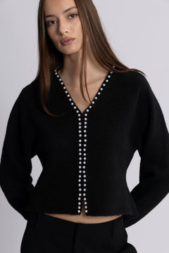 Sara Pearl Cardigan - Black
