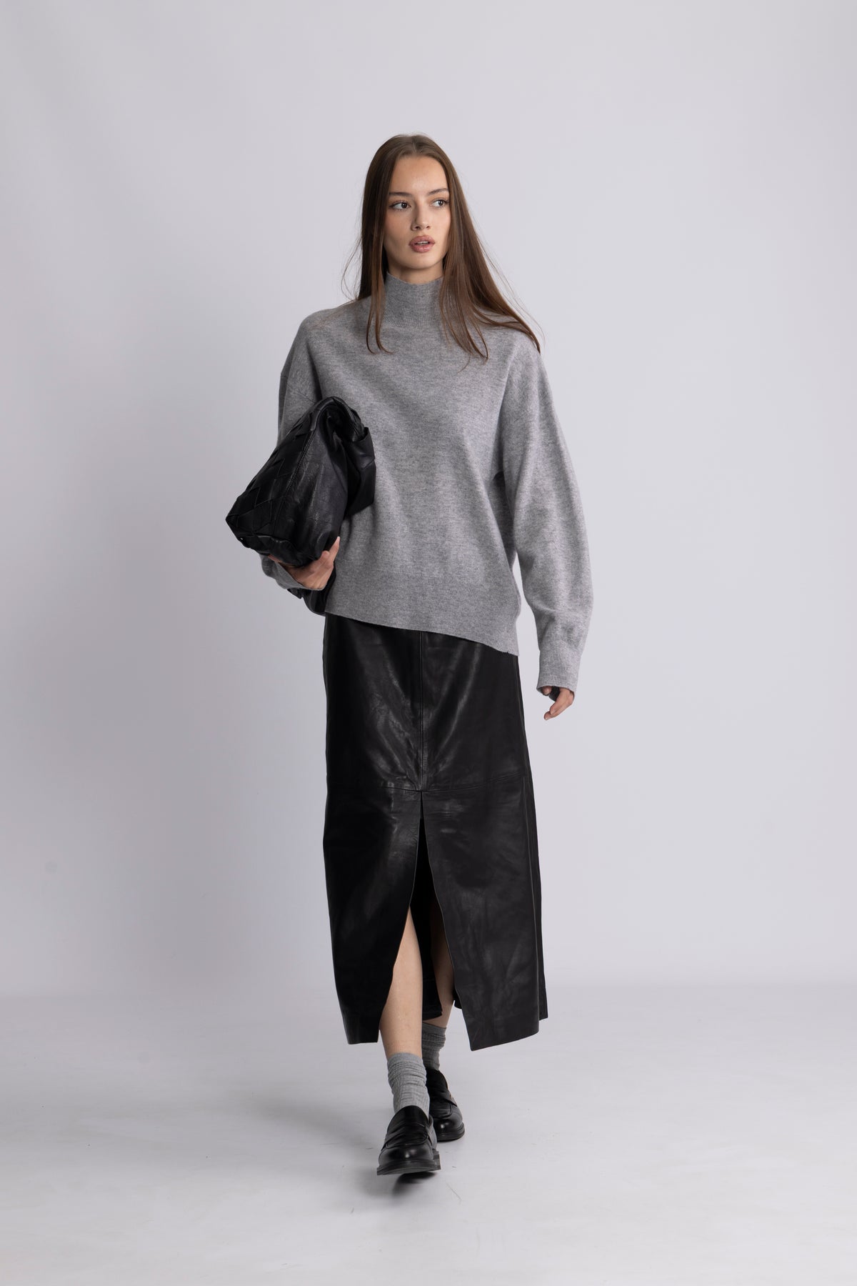 Nina Wool Knit Sweater - Grey Melange