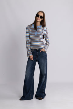 Marte Ls Stripe Polo - Blue