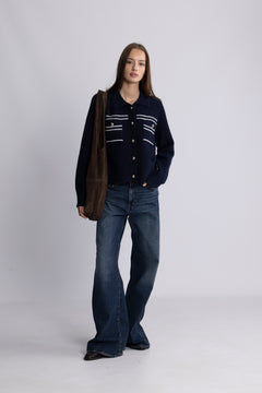 Lisa Stitch Pocket Cardigan - Navy