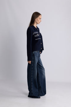 Lisa Stitch Pocket Cardigan - Navy