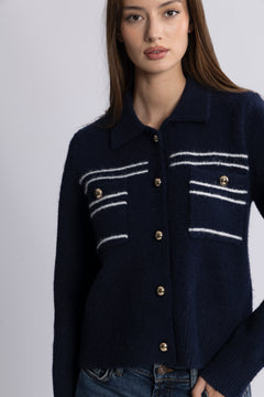 Lisa Stitch Pocket Cardigan - Navy