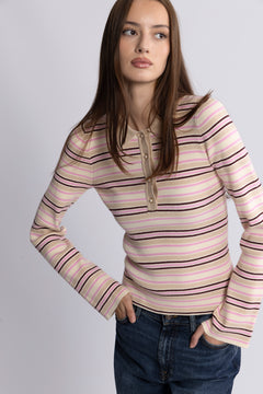 Marte Ls Stripe Polo - Pink