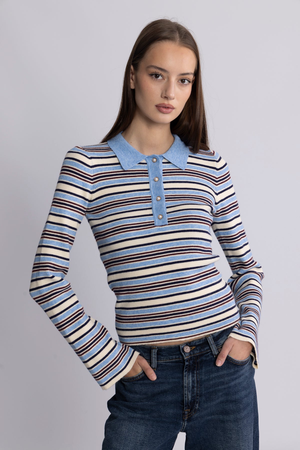 Marte Ls Stripe Polo - Blue