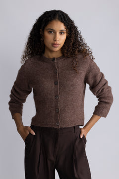 Sia Ras Ls Knit Cropped Cardigan - Fungi