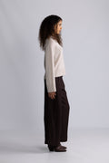 Cille Cashmere Blend Ls Knit O-Neck - Oatmeal