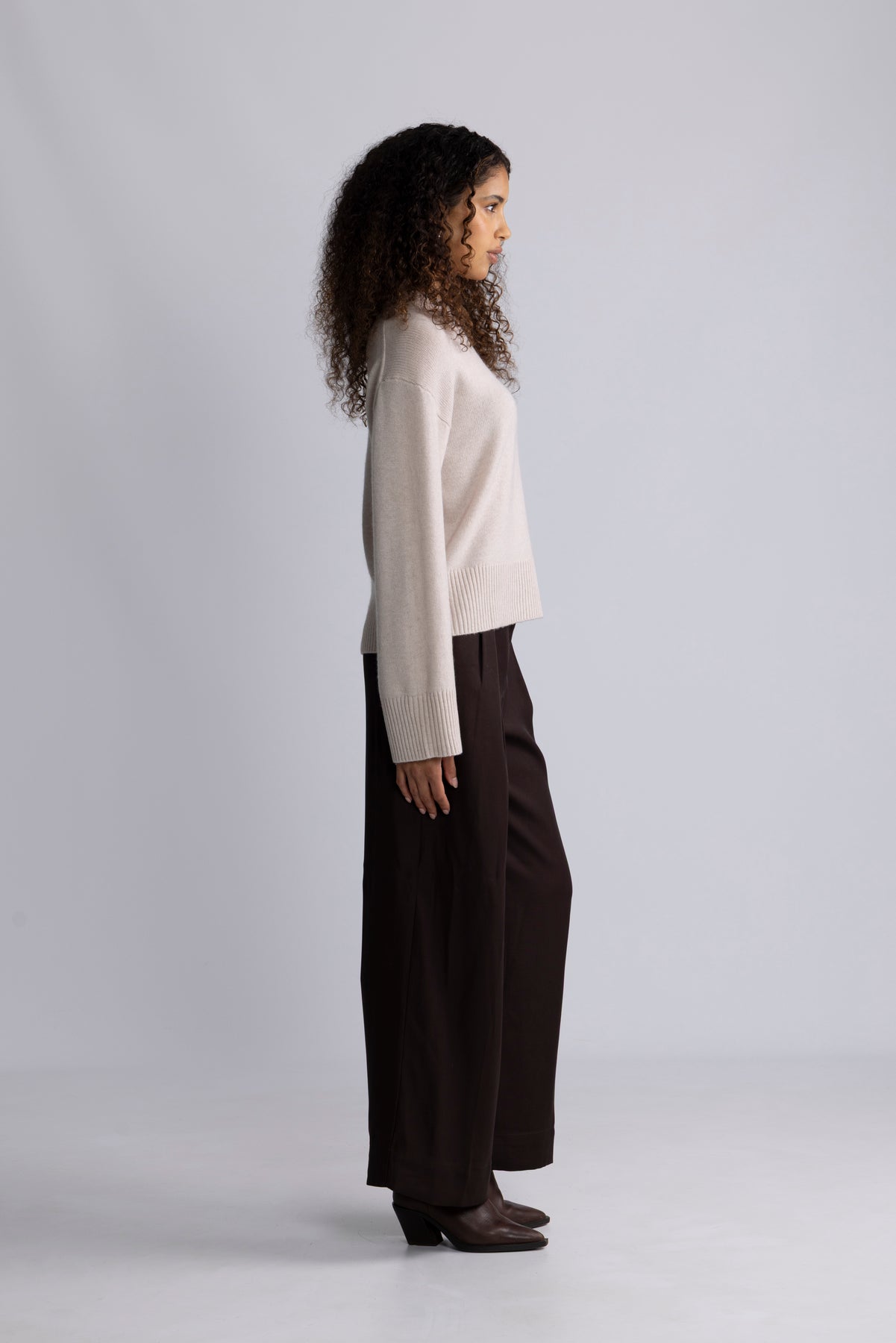 Cille Cashmere Blend Ls Knit O-Neck - Oatmeal