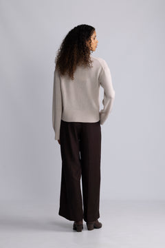 Cille Cashmere Blend Ls Knit O-Neck - Oatmeal