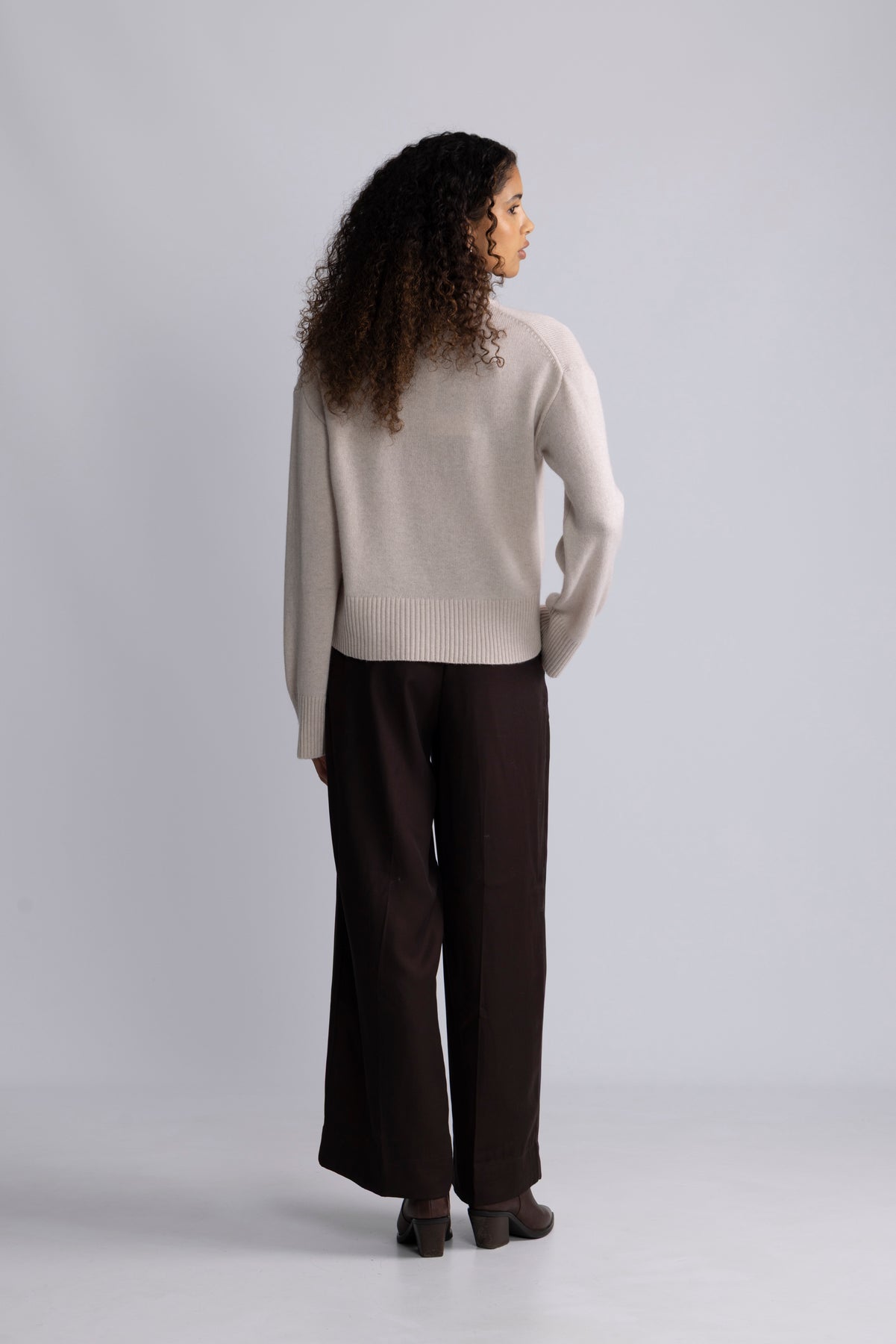 Cille Cashmere Blend Ls Knit O-Neck - Oatmeal