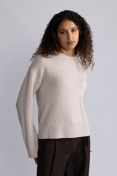 Cille Cashmere Blend Ls Knit O-Neck - Oatmeal