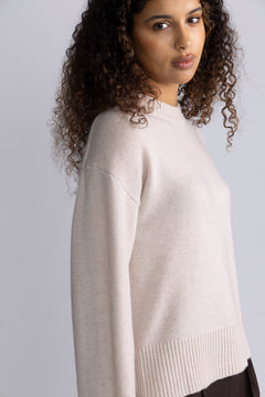 Cille Cashmere Blend Ls Knit O-Neck - Oatmeal