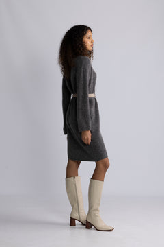 Lulu Ls Knit New O-Neck Dress - Medium Grey Melange