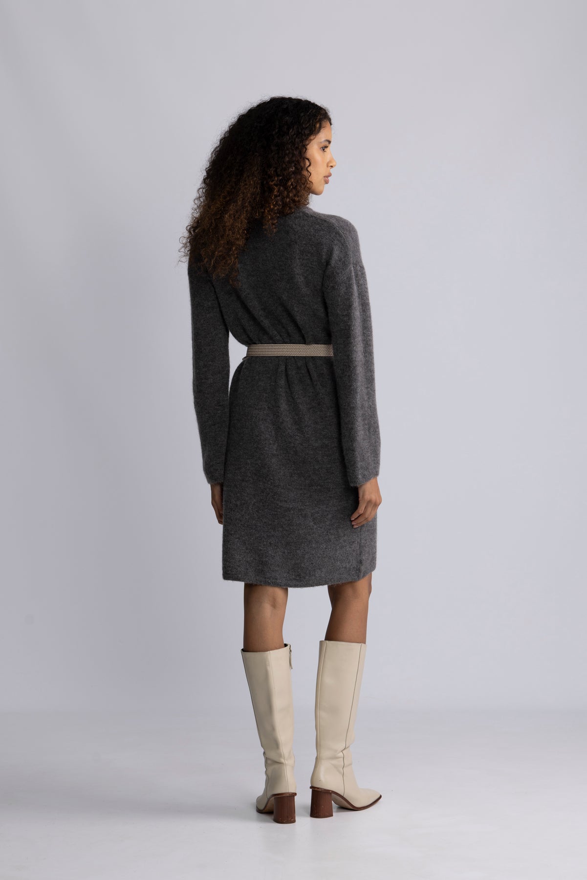 Lulu Ls Knit New O-Neck Dress - Medium Grey Melange