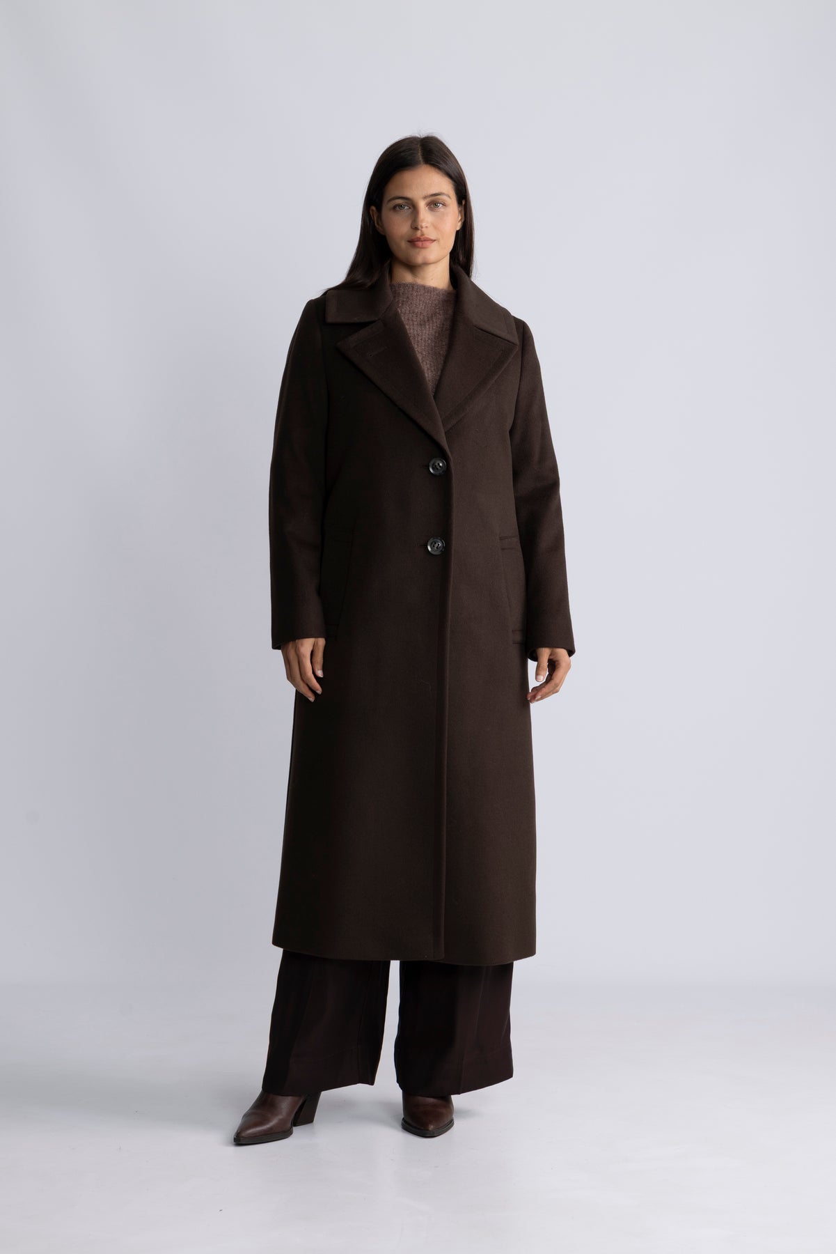 Cashmere Coat W Clareta Long - Dark Brown